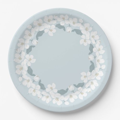 PAPER PLATE   WHITE CHERRY BLOSSOMS WREATH