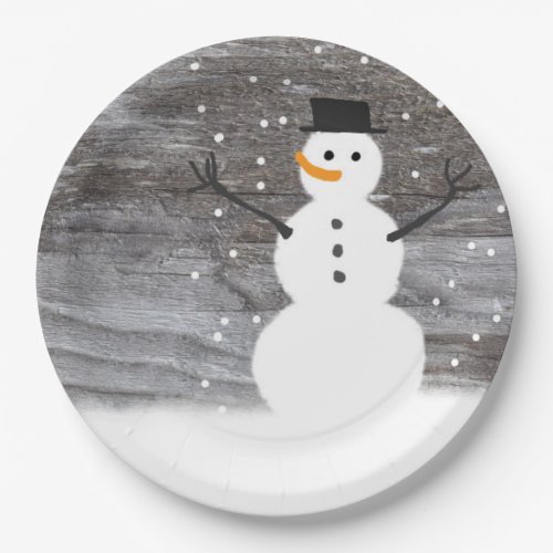 Paper plate white cute Rustic  snowman Christmas