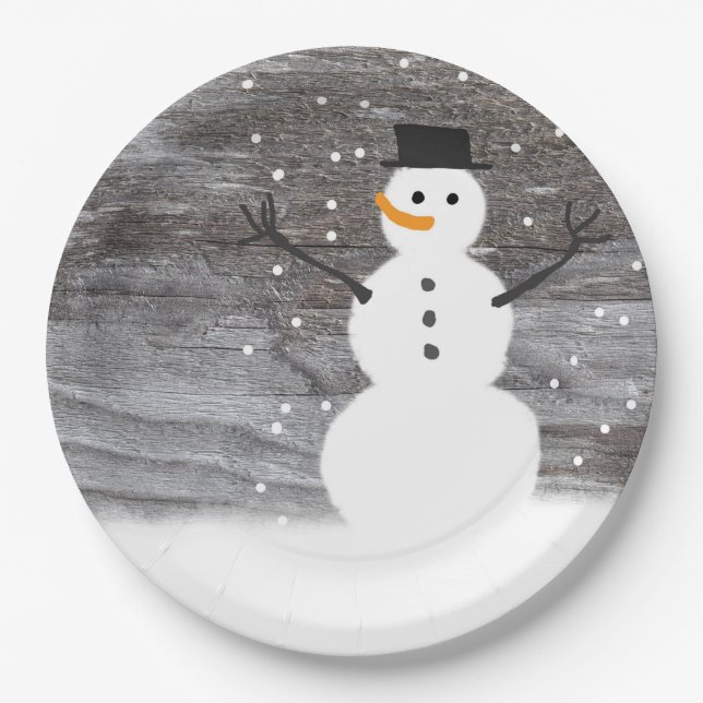 Paper plate white cute Rustic  snowman Christmas (Front)