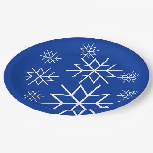 Paper Plate _White Snowflakes on Blue