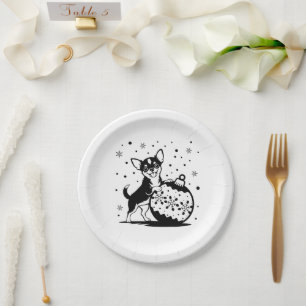Paper plate with a Christmas puppy