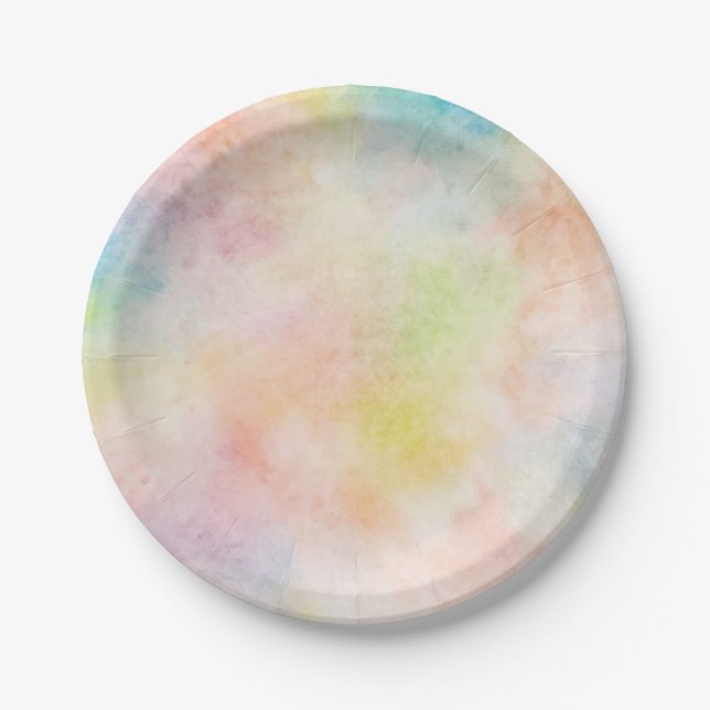 Paper plate with a pastel multi watercolor design (Front)