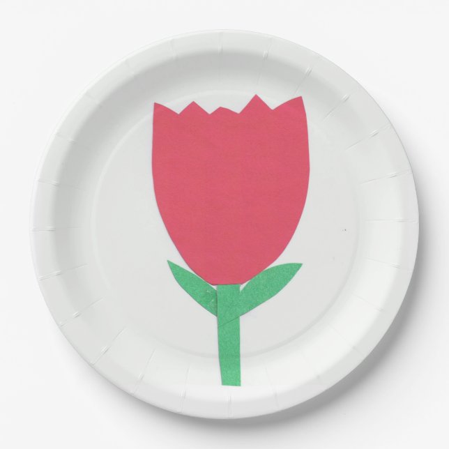 Paper Plate with a Red Tulip Design (Front)