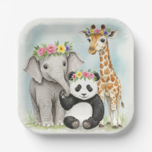 Paper Plate with Animals with Flower Crowns