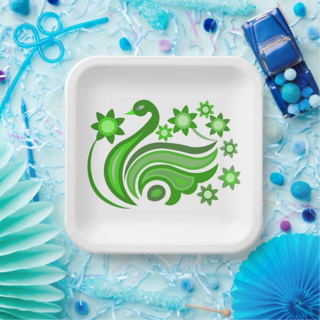 PAPER PLATE WITH BEAUTIFUL ART OF BIRD AND FLOWER (Party)