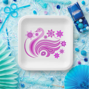 PAPER PLATE WITH BEAUTIFUL ART OF BIRD AND FLOWER