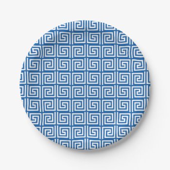 Paper Plate With Blue & White Greek Key Design by Home_Suite_Home at Zazzle
