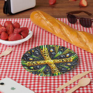 Paper plate with Jamaican Colors Design