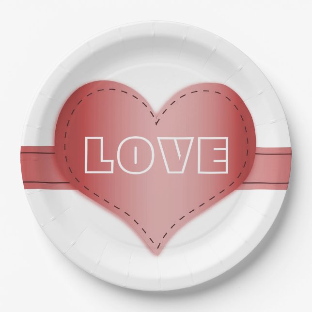 Paper Plate With Red Heart RIbbon (Front)