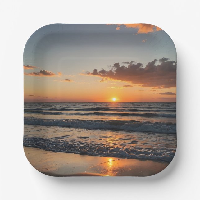 Paper Plate with sunset beach vacation summer bbq (Front)