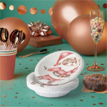 Paper Plate with Watercolor Santa