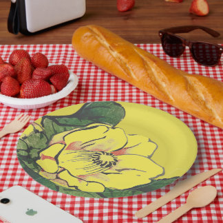 Paper Plate YELLOW JAPANESE FLOWER