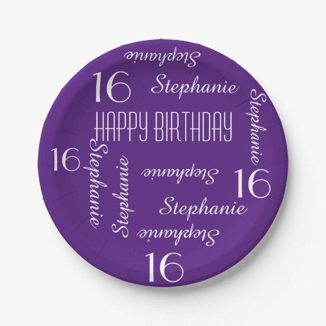 Paper Plates, 16th Birthday Party Repeating Names Paper Plates (Front)