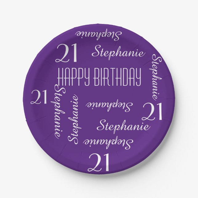 Paper Plates, 21st Birthday Party Repeating Names Paper Plates (Front)
