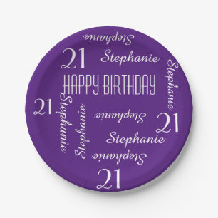 Paper Plates, 21st Birthday Party Repeating Names Plates