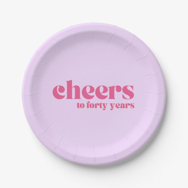 Paper plates, 40th birthday, Retro Purple & Pink  Plates (Front)