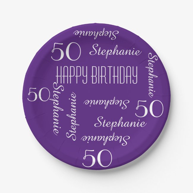 Paper Plates, 50th Birthday Party Repeating Names