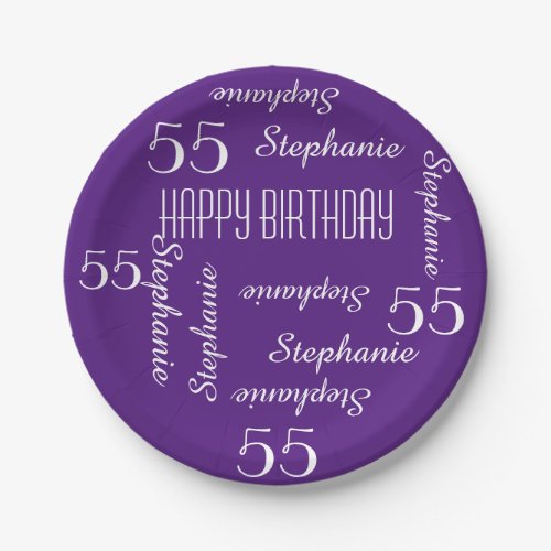 Paper Plates 55th Birthday Party Repeating Names Paper Plates