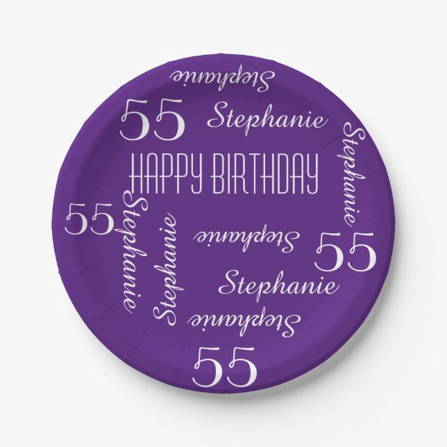 Paper Plates, 55th Birthday Party Repeating Names Paper Plates (Front)