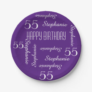 Paper Plates, 55th Birthday Party Repeating Names Plates