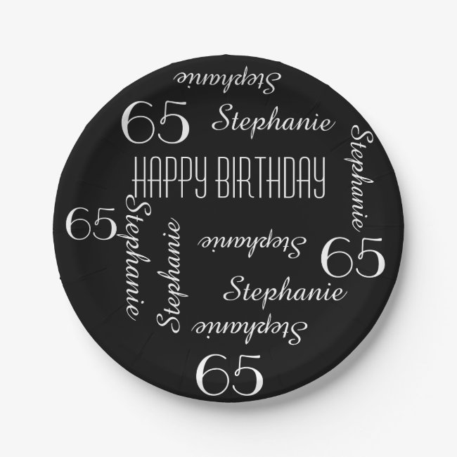 Paper Plates, 65th Birthday Party Repeating Names