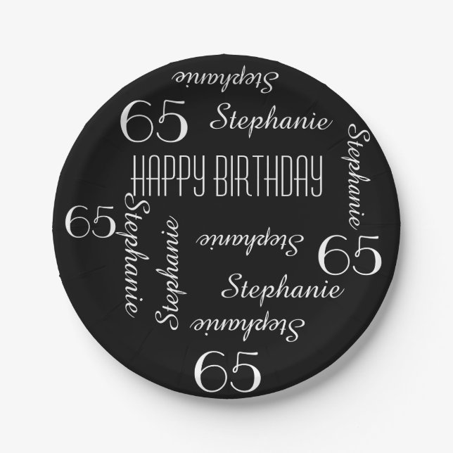 Paper Plates, 65th Birthday Party Repeating Names Paper Plates (Front)