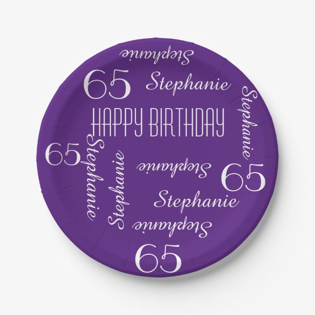 Paper Plates, 65th Birthday Party Repeating Names Paper Plates (Front)