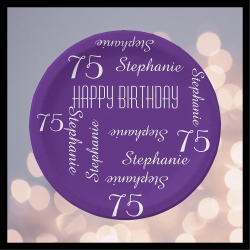 Paper Plates 75th Birthday Party Repeating Names Paper Plates