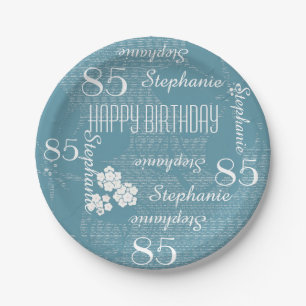 Paper Plates, 85th Birthday Party Blue Floral Paper Plates