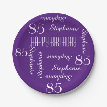 Paper Plates  85th Birthday Party Repeating Names Paper Plates by SocolikCardShop at Zazzle
