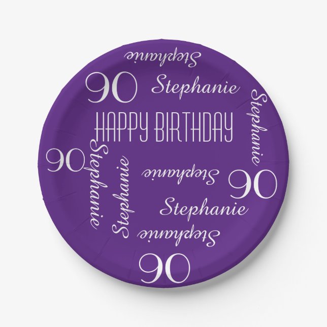 Paper Plates, 90th Birthday Party Repeating Names Paper Plates (Front)
