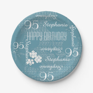 Paper Plates, 95th Birthday Party Blue Floral Plates