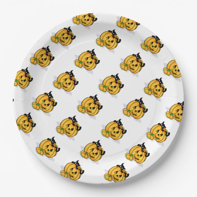 Paper Plates 9"/Black Cat and Pumpkin (Front)