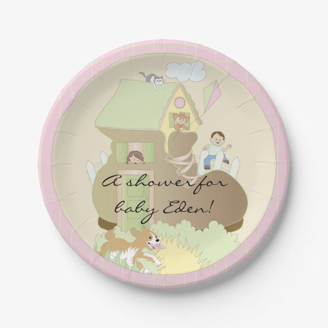 Paper Plates Baby Shower "Pink Build-a-Library" (Front)