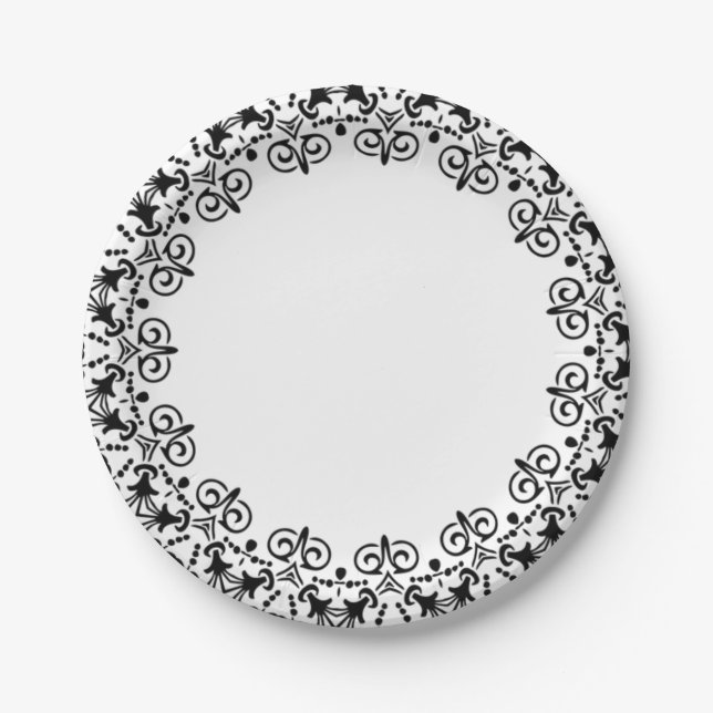Paper Plates, Black Floral Paper Plates (Front)
