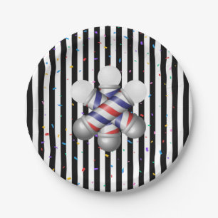 Paper Plates, Black & White Stripe Barber Pole  Plates