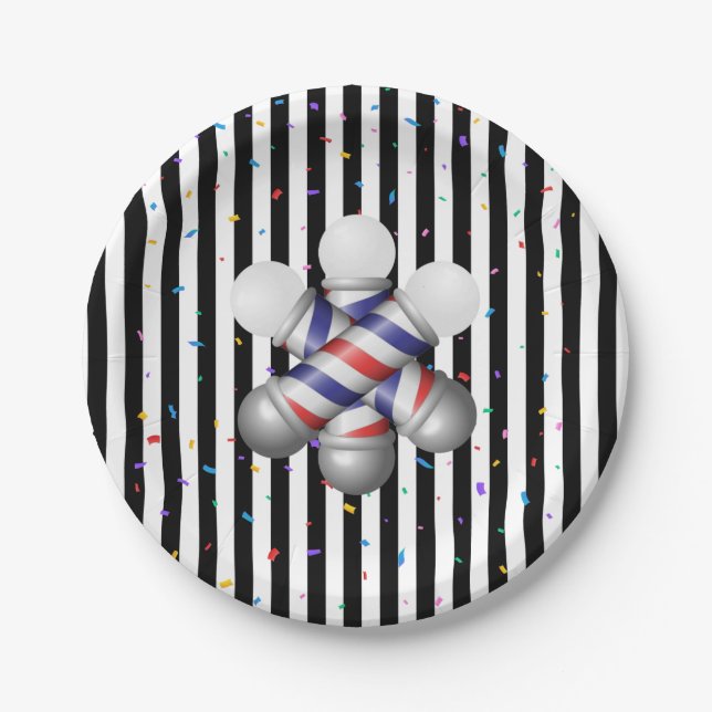 Paper Plates, Black & White Stripe Barber Pole  Plates (Front)