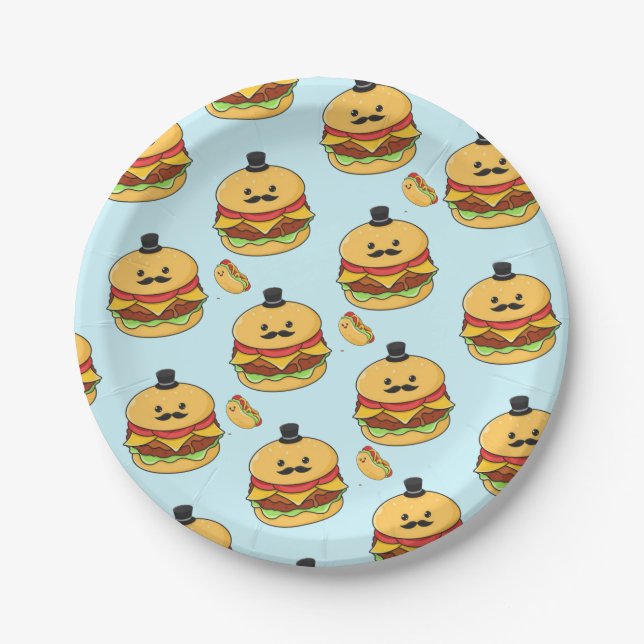 Paper Plates, Blue Hotdog Hamburger Plates (Front)