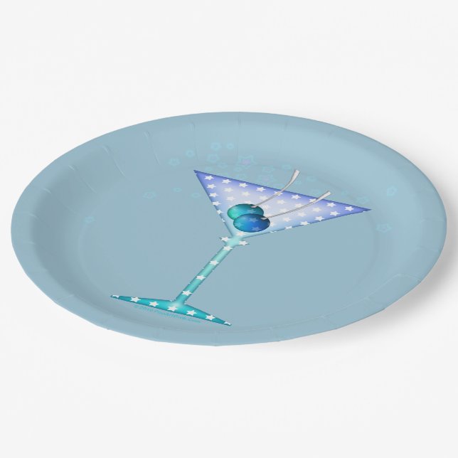 PAPER PLATES, BLUE MARTINI DESIGN PLATES (Angled)