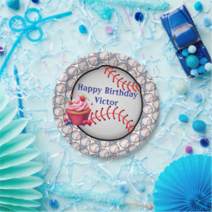 Paper Plates, Blue White Stripe Birthday Baseball Plates