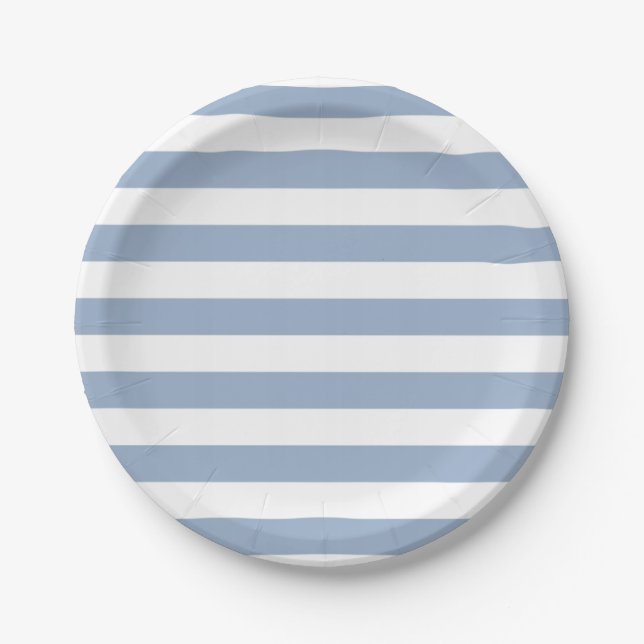 Paper Plates, Blue & White Stripe Birthday Paper Plates (Front)