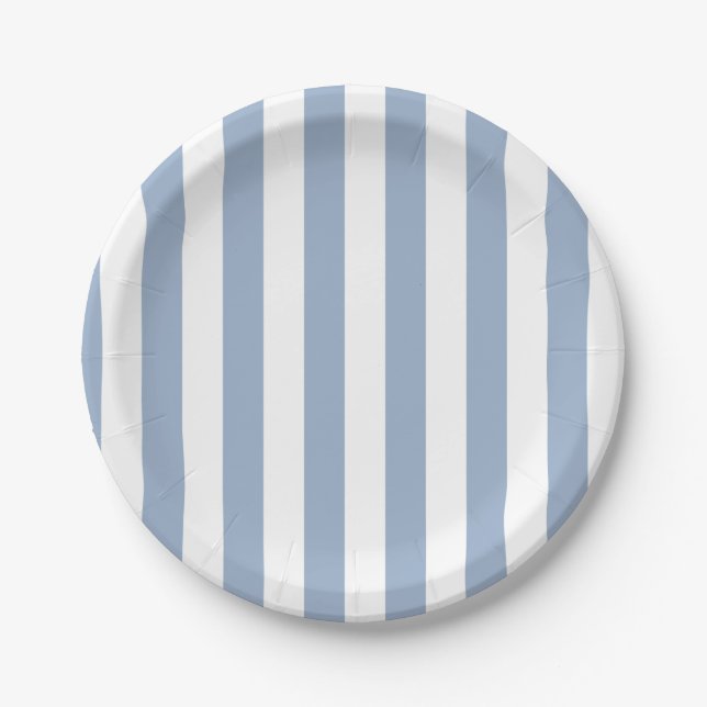 Paper Plates, Blue & White Stripe Birthday Paper Plates (Front)