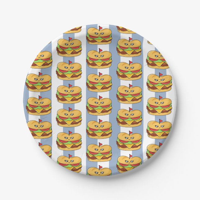 Paper Plates, Blue & White Stripe Chicken Sandwich Plates (Front)