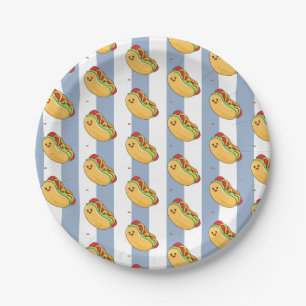 Paper Plates, Blue & White Stripe Hotdogs Plates