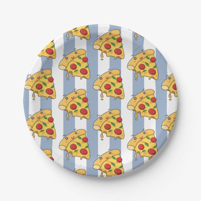 Paper Plates, Blue & White Stripe Pizza Cheese Plates (Front)