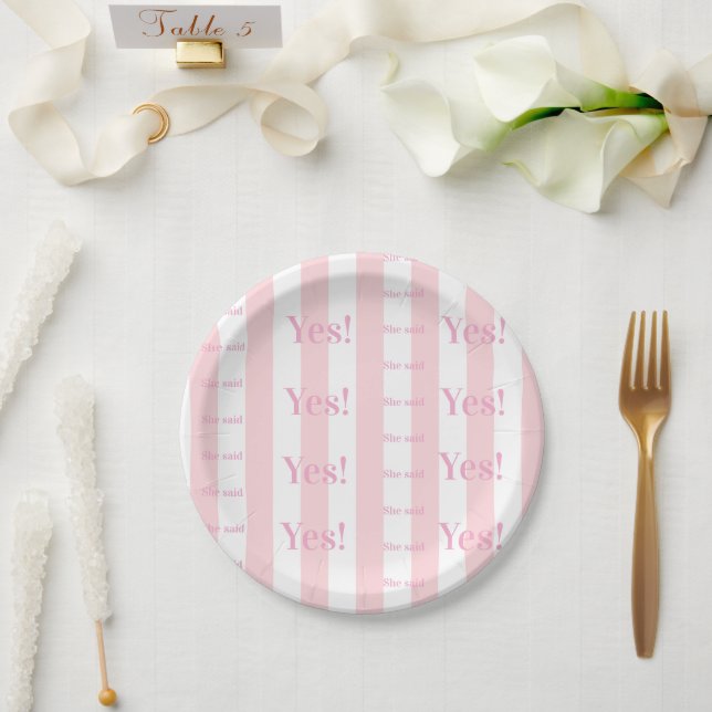 Paper Plates, Blue & White Stripe She said Yes! Plates (Wedding)