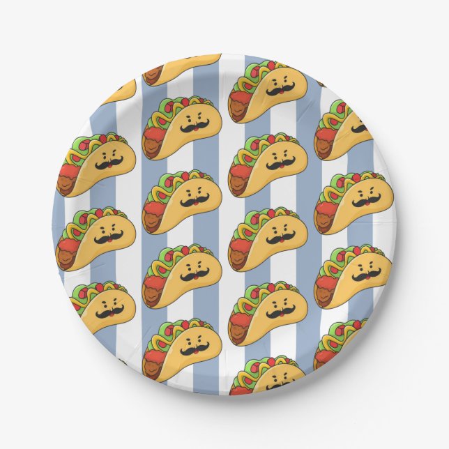 Paper Plates, Blue & White Stripe Tacos Paper Plates (Front)