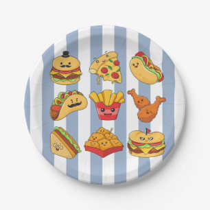 Paper Plates, Blue & White Tacos Stripe Birthday Plates