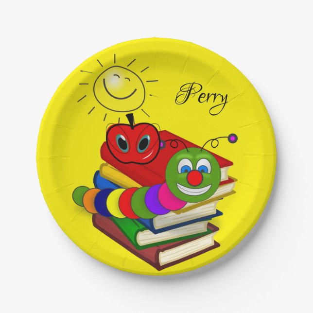 Paper Plates, Bookworm Apple Yellow Sun Plates (Front)