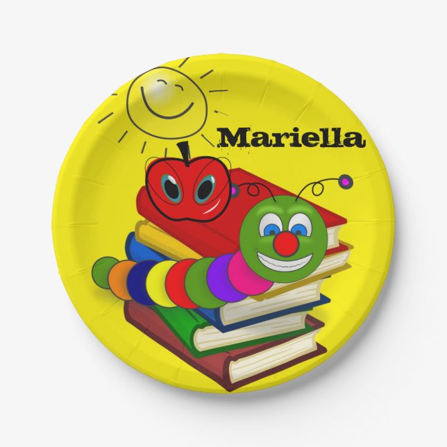 Paper Plates, Bookworm Books Apple Sun Reading Paper Plates (Front)